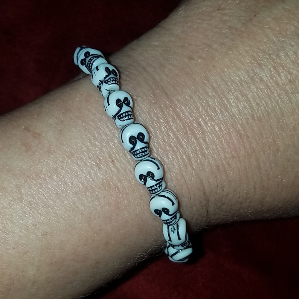 Day of the Dead Skull Bracelet Black White Skulls
